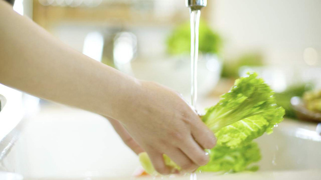 Rửa kỹ từng lá đảm bảo rau sạch và an toàn